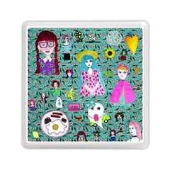 Blue Denim And Drawings Daisies Aqua Memory Card Reader (square) by snowwhitegirl