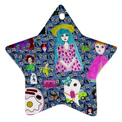 Blue Denim And Drawings Daisies Ornament (star)