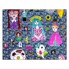 Blue Denim And Drawings Daisies Rectangular Jigsaw Puzzl by snowwhitegirl