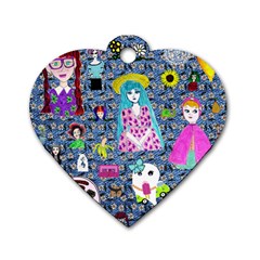 Blue Denim And Drawings Daisies Dog Tag Heart (one Side) by snowwhitegirl