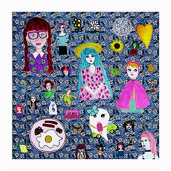 Blue Denim And Drawings Daisies Medium Glasses Cloth by snowwhitegirl