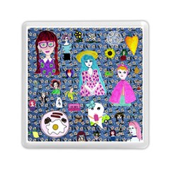 Blue Denim And Drawings Daisies Memory Card Reader (square) by snowwhitegirl