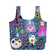 Blue Denim And Drawings Daisies Full Print Recycle Bag (m) by snowwhitegirl