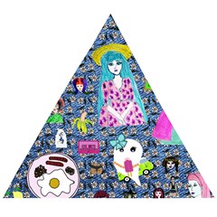 Blue Denim And Drawings Daisies Wooden Puzzle Triangle by snowwhitegirl