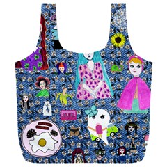 Blue Denim And Drawings Daisies Full Print Recycle Bag (xxxl) by snowwhitegirl