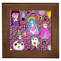 Blue Denim And Drawings Daisies Pink Framed Tile by snowwhitegirl