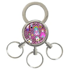 Blue Denim And Drawings Daisies Pink 3-ring Key Chain