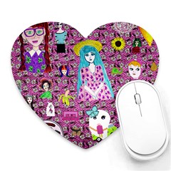 Blue Denim And Drawings Daisies Pink Heart Mousepads