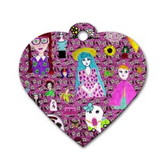 Blue Denim And Drawings Daisies Pink Dog Tag Heart (one Side)