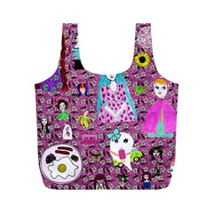 Blue Denim And Drawings Daisies Pink Full Print Recycle Bag (m) by snowwhitegirl