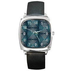 Blue Motif Design Square Metal Watch by tmsartbazaar