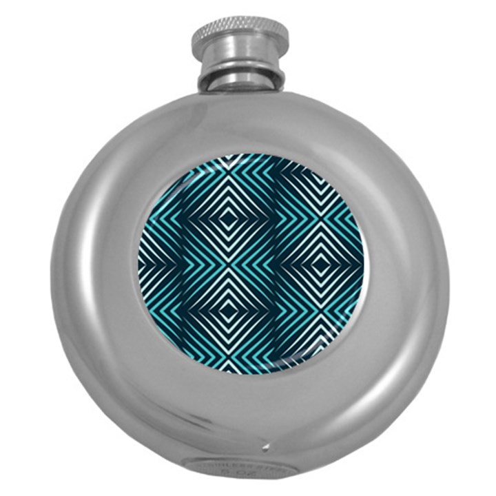 Blue Motif Design Round Hip Flask (5 oz)