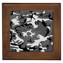 Army Winter Camo, Camouflage Pattern, Grey, Black Framed Tile by Casemiro