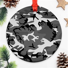 Army Winter Camo, Camouflage Pattern, Grey, Black Ornament (round) by Casemiro