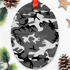 Army Winter Camo, Camouflage Pattern, Grey, Black Ornament (oval) by Casemiro