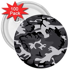 Army Winter Camo, Camouflage Pattern, Grey, Black 3  Buttons (100 Pack)  by Casemiro