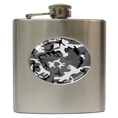 Army Winter Camo, Camouflage Pattern, Grey, Black Hip Flask (6 Oz) by Casemiro