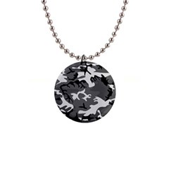 Army Winter Camo, Camouflage Pattern, Grey, Black 1  Button Necklace by Casemiro