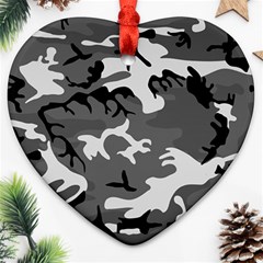 Army Winter Camo, Camouflage Pattern, Grey, Black Heart Ornament (two Sides) by Casemiro