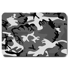 Army Winter Camo, Camouflage Pattern, Grey, Black Large Doormat  by Casemiro