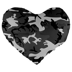 Army Winter Camo, Camouflage Pattern, Grey, Black Large 19  Premium Heart Shape Cushions by Casemiro