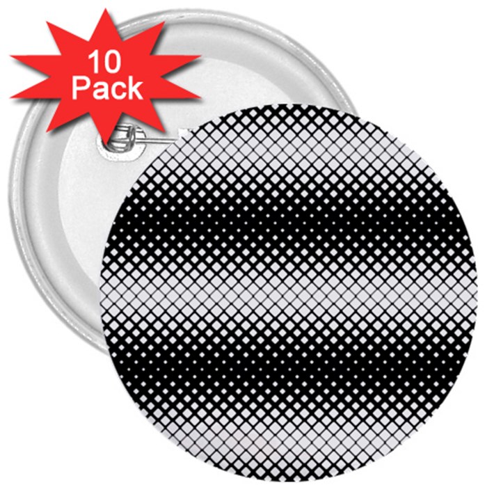 Geometrical blocks, rhombus black and white pattern 3  Buttons (10 pack) 