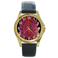 Chakra Flower Round Gold Metal Watch by Sparkle