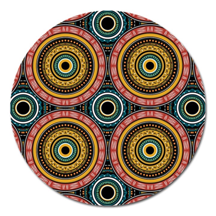 Aztec Multicolor Mandala Magnet 5  (Round)