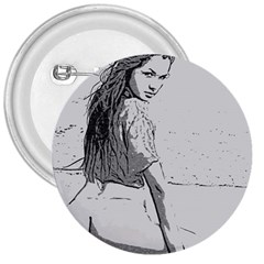 Beauty At The Beach, Sexy Girl Illustration, Black And White 3  Buttons by Casemiro