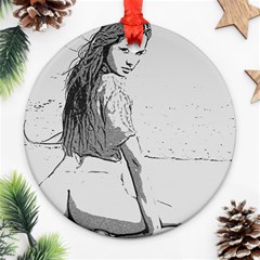 Beauty At The Beach, Sexy Girl Illustration, Black And White Ornament (round) by Casemiro