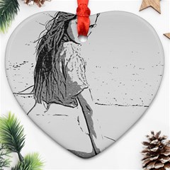 Beauty At The Beach, Sexy Girl Illustration, Black And White Ornament (heart) by Casemiro