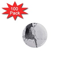 Beauty At The Beach, Sexy Girl Illustration, Black And White 1  Mini Magnets (100 Pack)  by Casemiro