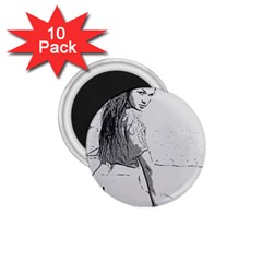 Beauty At The Beach, Sexy Girl Illustration, Black And White 1 75  Magnets (10 Pack)  by Casemiro