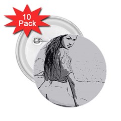 Beauty At The Beach, Sexy Girl Illustration, Black And White 2 25  Buttons (10 Pack)  by Casemiro