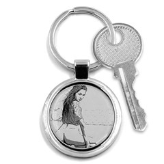 Beauty At The Beach, Sexy Girl Illustration, Black And White Key Chain (round) by Casemiro