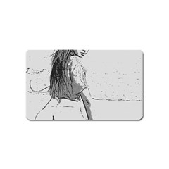 Beauty At The Beach, Sexy Girl Illustration, Black And White Magnet (name Card) by Casemiro