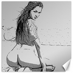 Beauty At The Beach, Sexy Girl Illustration, Black And White Canvas 16  X 16  by Casemiro