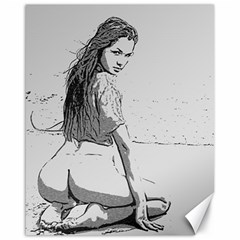 Beauty At The Beach, Sexy Girl Illustration, Black And White Canvas 16  X 20  by Casemiro