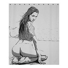 Beauty At The Beach, Sexy Girl Illustration, Black And White Shower Curtain 60  X 72  (medium)  by Casemiro