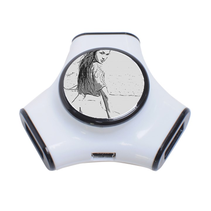 Beauty at the beach, sexy girl illustration, black and white 3-Port USB Hub