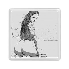 Beauty At The Beach, Sexy Girl Illustration, Black And White Memory Card Reader (square) by Casemiro