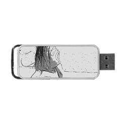 Beauty At The Beach, Sexy Girl Illustration, Black And White Portable Usb Flash (one Side) by Casemiro