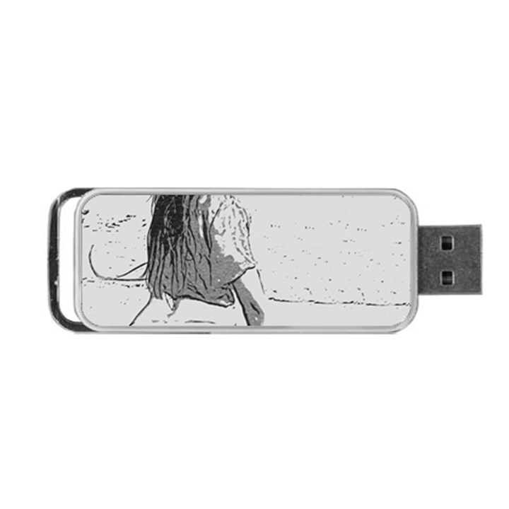 Beauty at the beach, sexy girl illustration, black and white Portable USB Flash (One Side)