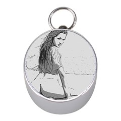 Beauty At The Beach, Sexy Girl Illustration, Black And White Mini Silver Compasses by Casemiro