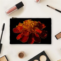 Marigold On Black Cosmetic Bag (medium) by MichaelMoriartyPhotography