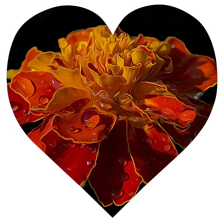 Marigold on Black Wooden Puzzle Heart