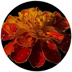 Marigold On Black Wooden Puzzle Round by MichaelMoriartyPhotography