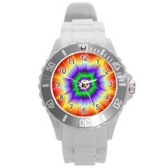 Psychedelic Trance Round Plastic Sport Watch (l) by Filthyphil