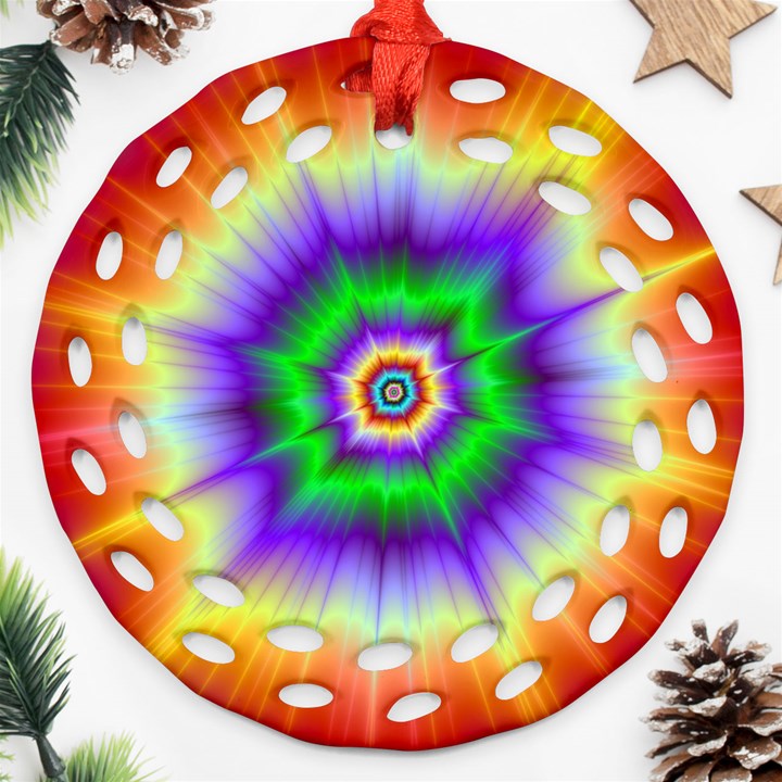 Psychedelic Explosion Round Filigree Ornament (Two Sides)