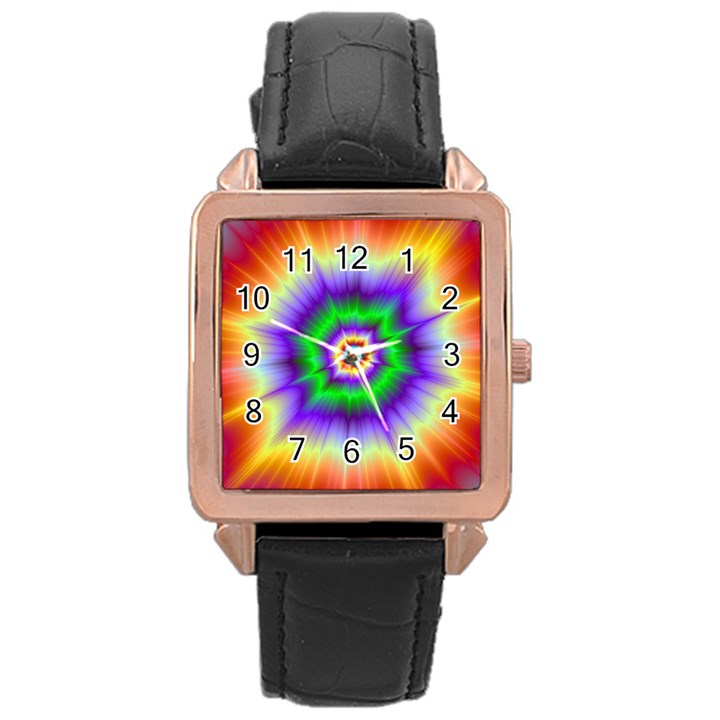 Psychedelic Explosion Rose Gold Leather Watch 